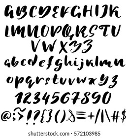 Hand drawn font made by dry brush strokes. Grunge style alphabet