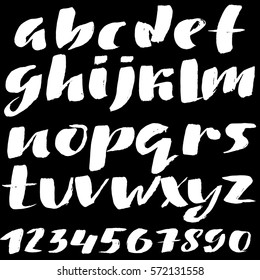 Hand drawn font made by dry brush strokes. Grunge style alphabet