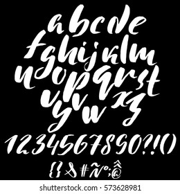 Hand drawn font made by dry brush strokes. Grunge style alphabet