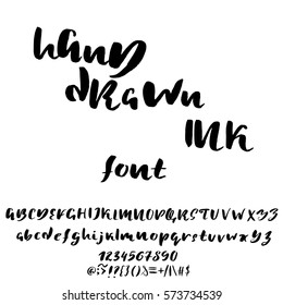 Hand drawn font made by dry brush strokes. Grunge style alphabet