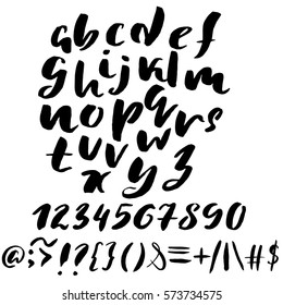 Hand drawn font made by dry brush strokes. Grunge style alphabet