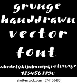 Hand drawn font made by dry brush strokes. Grunge style alphabet. Handwritten font. Vector illustration