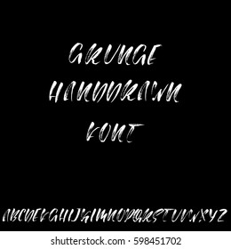 Hand drawn font made by dry brush strokes. Modern brush lettering. Grunge style alphabet. Vector illustration.