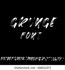 Hand drawn font made by dry brush strokes. Modern brush lettering. Grunge style alphabet. Vector illustration.