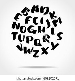 Hand drawn font made by brush strokes. Modern brush lettering. Grunge style bold alphabet. Vector illustration.