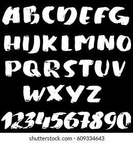 Hand drawn font made by brush strokes. Modern brush lettering. Grunge style bold alphabet. Vector illustration.