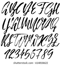 Hand drawn font. Modern dry brush lettering. Elegant alphabet. Vector illustration.