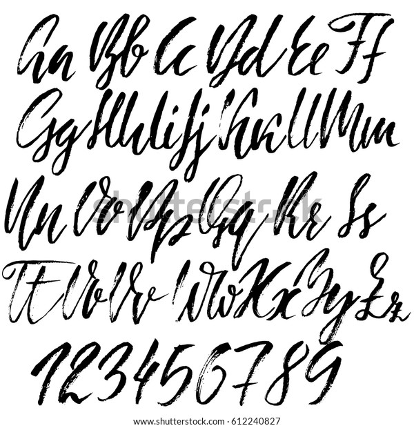 手書きのフォント 現代の乾いた筆の文字 エレガントなアルファベット ベクターイラスト のベクター画像素材 ロイヤリティフリー