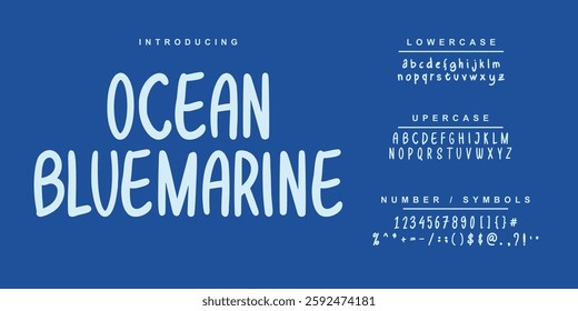 Hand drawn Font "Ocean Bluemarine" alphabet letters font and number. Classic Lettering Minimal Fashion Designs. Typography modern Sen serif fonts regular decorative vintage concept. 