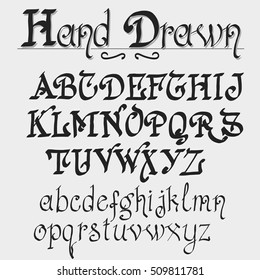 Hand drawn font. Old style typeface Lettering Calligraphic Design on white background, Vintage alphabet, vector typography for labels, headlines, posters
