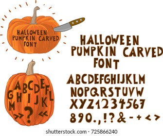 Hand drawn Font for a Pumpkin. Carved Halloween Font.