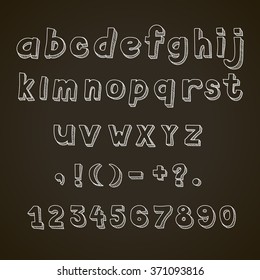 Hand drawn  font,  retro  alphabet  letters lowercase and punctuation on blackboard
