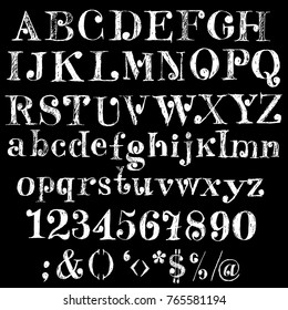 Hand drawn font with round elements. Grunge style alphabet.