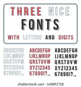 Hand Drawn Font Set. Handwriting Alphabet. ABC with Digits. Vector