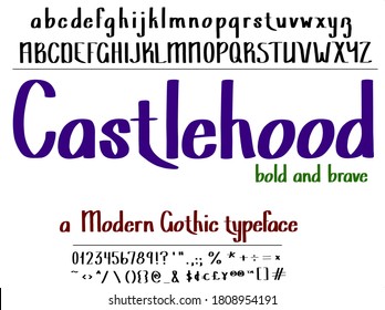 Vector de tipo de letra dibujado a mano. Las letras góticas modernas se llaman Castlehood.