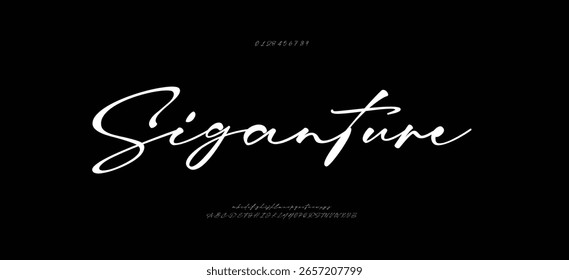 Hand drawn Font Uppercase Lowercase and Number. Modern monoline signature script font. Elegant Signature Font. Best Alphabet Beautiful Calligraphy Signature Font. vector illustration 

