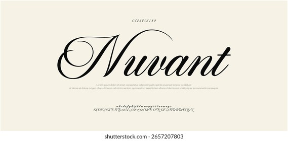 Hand drawn Font Uppercase Lowercase and Number. Modern monoline signature script font. Elegant Signature Font. Best Alphabet Beautiful Calligraphy Signature Font. vector illustration 
