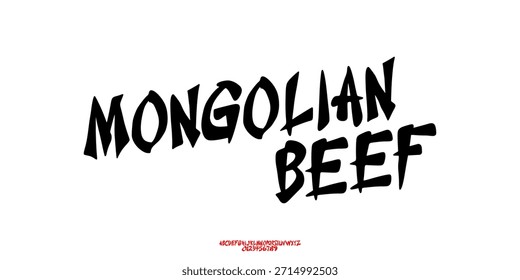 Hand Drawn Font Uppercase Only. Stylish Brush Font with Chinese Food Pop Aesthetic. Rough Elegant Typography. Decorative serif vintage modern design vector illustration.