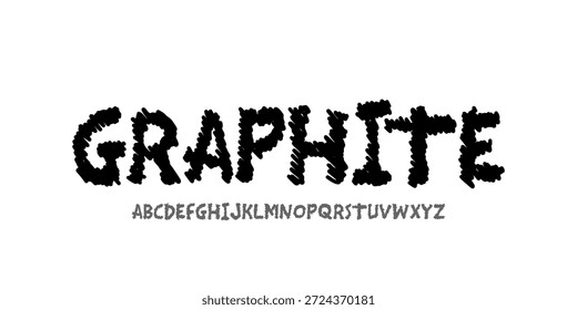 Hand Drawn Font Uppercase Only. Stylish Rough Font with Elongated Shaded Lettering. Bold Groovy Graphite Burn Effect Typography. Decorative serif vintage modern design vector illustration.