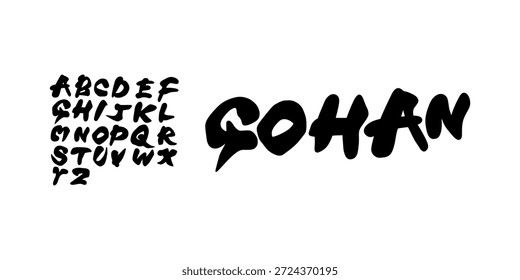 Hand Drawn Font Uppercase Only. Stylish Rough Brush Font with Japanese Inspired Typography. Playful Anime Style Lettering. Decorative serif vintage modern design vector illustration.