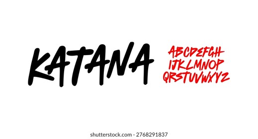 Hand Drawn Font Uppercase Only. Stylish Brush Font with Elongated Forms. Japanese Inspired Typography. Decorative serif vintage modern design vector illustration.