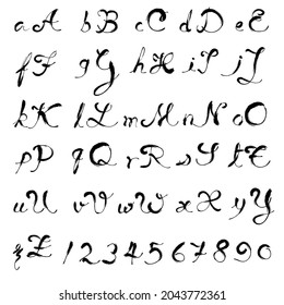 El tipo de letra dibujado a mano usa el alfabeto inglés Brush stroh.  Diseño del tipo de letra de pintura vectorial sobre fondo blanco.
