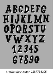 Hand Drawn Font. Vector Alphabet isolated on white background. Hand Lettering. Cartoon Typography Design. Decorative Doodle Uppercase ABC Letters. 