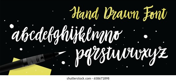 Hand Drawn Font. Vector Alphabet. Lettering and Custom Typography for Designs: Logo, for Poster, Invitation, Card, etc. Vector Brush Typography. Handwritten brush style modern cursive font. 