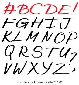 Hand drawn font. Hand writing doodle alphabet. Vector illustration.