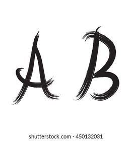 Hand drawn font,brush stroke alphabet. letters A and B
