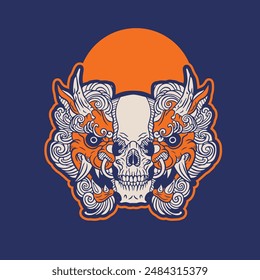 Dibujado a mano Foo Dog Ilustración Stock Vector	