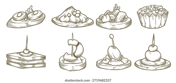 Ilustración vectorial de aperitivo de comida dibujado a mano