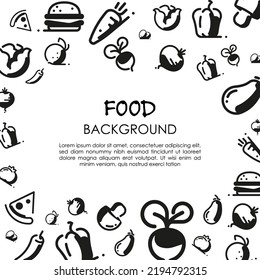 hand drawn food background in white background. 