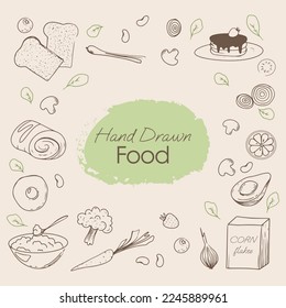 hand drawn food collection in illustration and vector