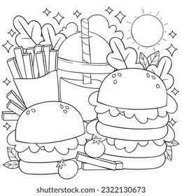 hand drawn food coloring pages illustration