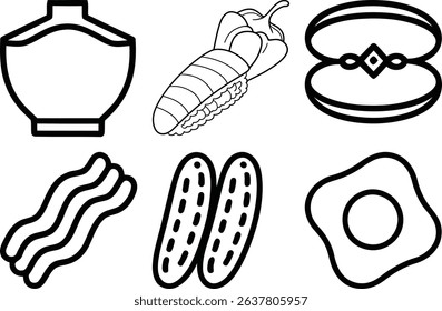 Hand Drawn Food Doodle Icons – Fried Egg, Bacon, Corn, Cucumber, Bowl  Snack Symbols