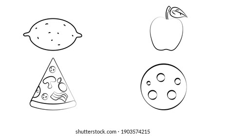 Hand drawn food doodle set. Collection of pen ink pencil drawing sketches of fruits vegetables sweets and drinks isolated on transparent background. Illustration of healthy and junk nutrition