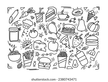 Doodle de comida dibujado a mano, ilustración vectorial.