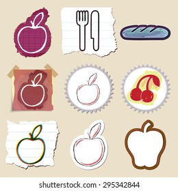 Hand drawn food and drink emblems set. Isolated. Stickers