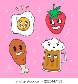 Hand drawn food and drink flat design trendy cartoon element collection