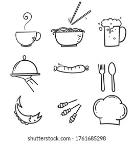 hand drawn Food and drinks icon. Restaurant line icons set. Vector illustration.doodle