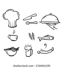 hand drawn Food and drinks icon. Restaurant line icons set. Vector illustration.doodle sketch