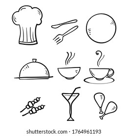 hand drawn Food and drinks icon. Restaurant line icons set. Vector illustration.doodle sketch