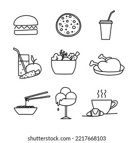 hand drawn food icons, hamburger ice cream