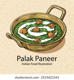 Hand drawn Food Illustration  Vector Indian Food Palak Paneer