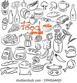 Hand drawn food ingredient doodles. Vector illustration on white background.