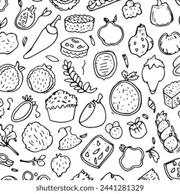 Hand drawn food ingredient doodles vector. fast-food background