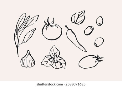Hand drawn food ingredients collection