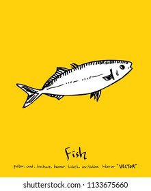 Hand drawn food ingredients - sea food menu illustrations - vector