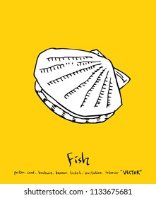 Hand drawn food ingredients - sea food menu illustrations - vector